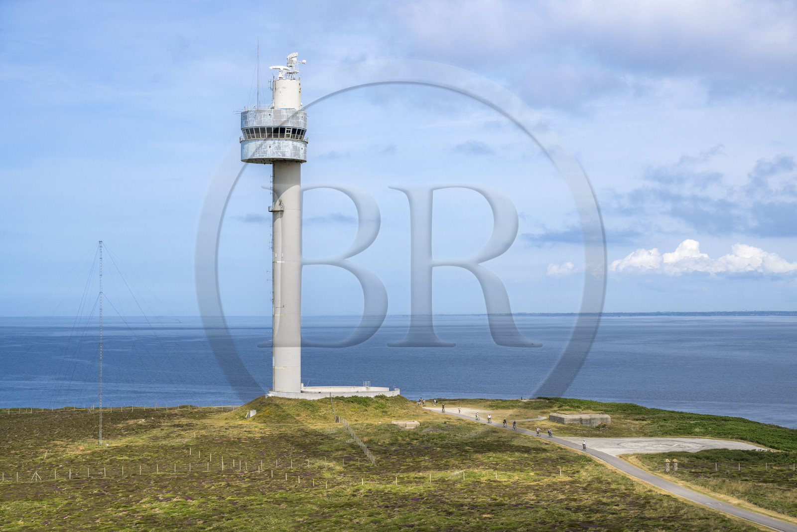 France, Finistère, Iroise Sea, Ouessant Island, Stiff radar tower by architect Jean Prouvé (1982) which monitors the maritime traffic rail in the Channel for the Cross Corsen