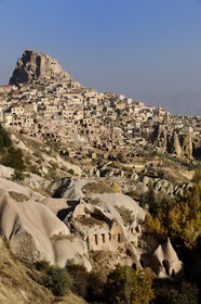 Turkey, Central Anatolia, Nevsehir Province, Cappadocia listed as World Heritage by UNESCO, Uchisar troglodytic village and Guvercinlik Vadisi (the Dovecote Valley)