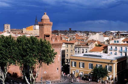 France, Pyrenees Orientales, Perpignan, old town and the Castillet, part of the old walls