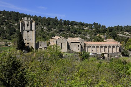 France, Aude, Lagrasse village, labelled Les Plus Beaux Villages de France (The Most Beautiful Villages of France), Sainte Marie de Lagrasse Abbey