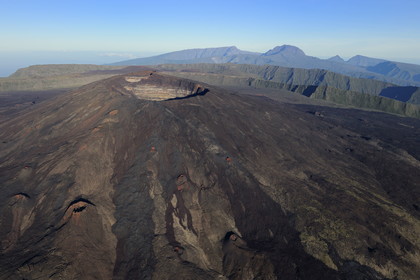 France, Reunion island (French overseas department), Piton de la Fournaise, listed as World Heritage by UNESCO volcano, Dolomieu crater (aerial view)