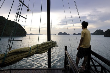 Vietnam, Quang Ninh Province, Halong Bay, listed as World Heritage by UNESCO, Bahya cruises luxury junk