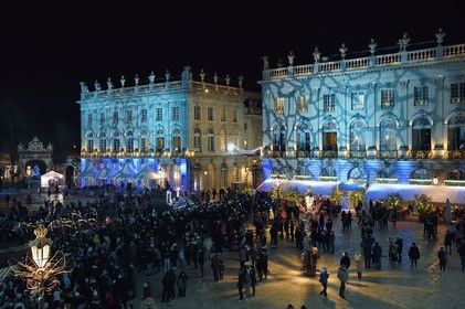 France, Meurthe-et-Moselle, Nancy, place Stanislas (former Place Royale) during the parade of Saint-Nicolas, listed as World Heritage by UNESCO, the Opera National de Lorraine and the Grand Hotel de la Reine