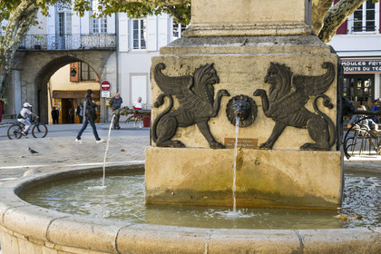 France, Aveyron (12), Millau, la fontaine aux Lions place du Marechal Foch