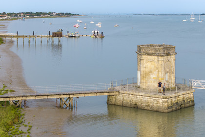 France, Charente Maritime, Saint-Nazaire-sur-Charente, the Royal Fountain of Lupine along the Charente river is the most remarkable of the last three existing fountains (aerial view)