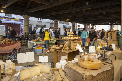 France, Lozere, Langogne, the market under the Halle aux grains