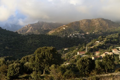 France, Corse du Sud, Sartene region, village of Fozzano and Santa Maria Figaniella in the background