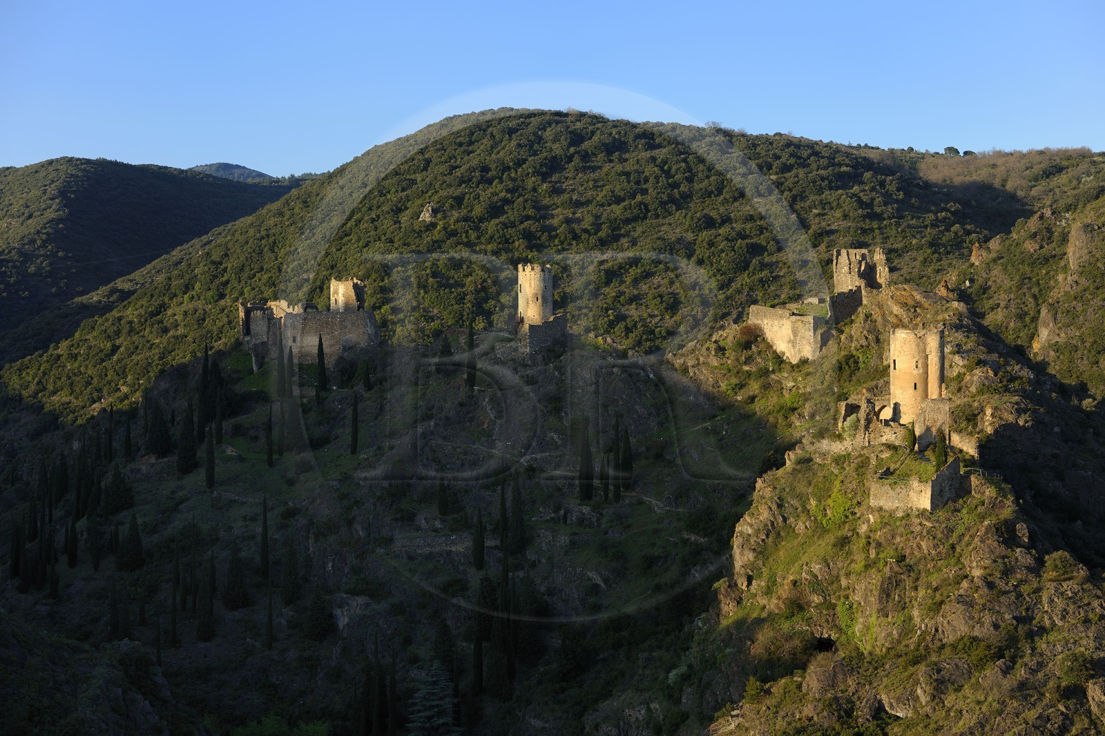 .France, Aude, ruins of the Lastours castle..