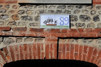 France, Seine Maritime, Saint Valery en Caux, detail of the facade from a house in the Rue Saint-Leger, house number