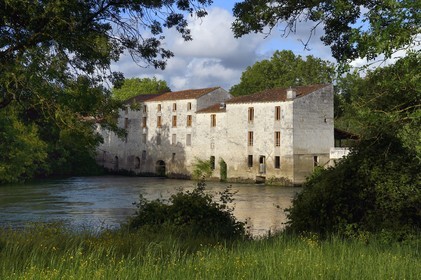 France, Charente-Maritime (17), Chaniers,  restaurant Le Moulin de la Baine, dans un moulin du  XVIIème siècle surplombant la Charente