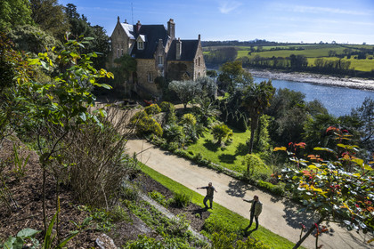 France, Côtes-d'Armor, Plouguiel, the Kestellic Botanical Garden, classified as a remarkable garden and its typically neo-Breton small manor overlooking the Jaudy river