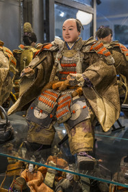 France, Nièvre, Nevers, Bonjour Guesthouse, an elegant and welcoming guesthouse filled with collectibles brought back from all over the world, Japanese samurai dolls in traditional costume