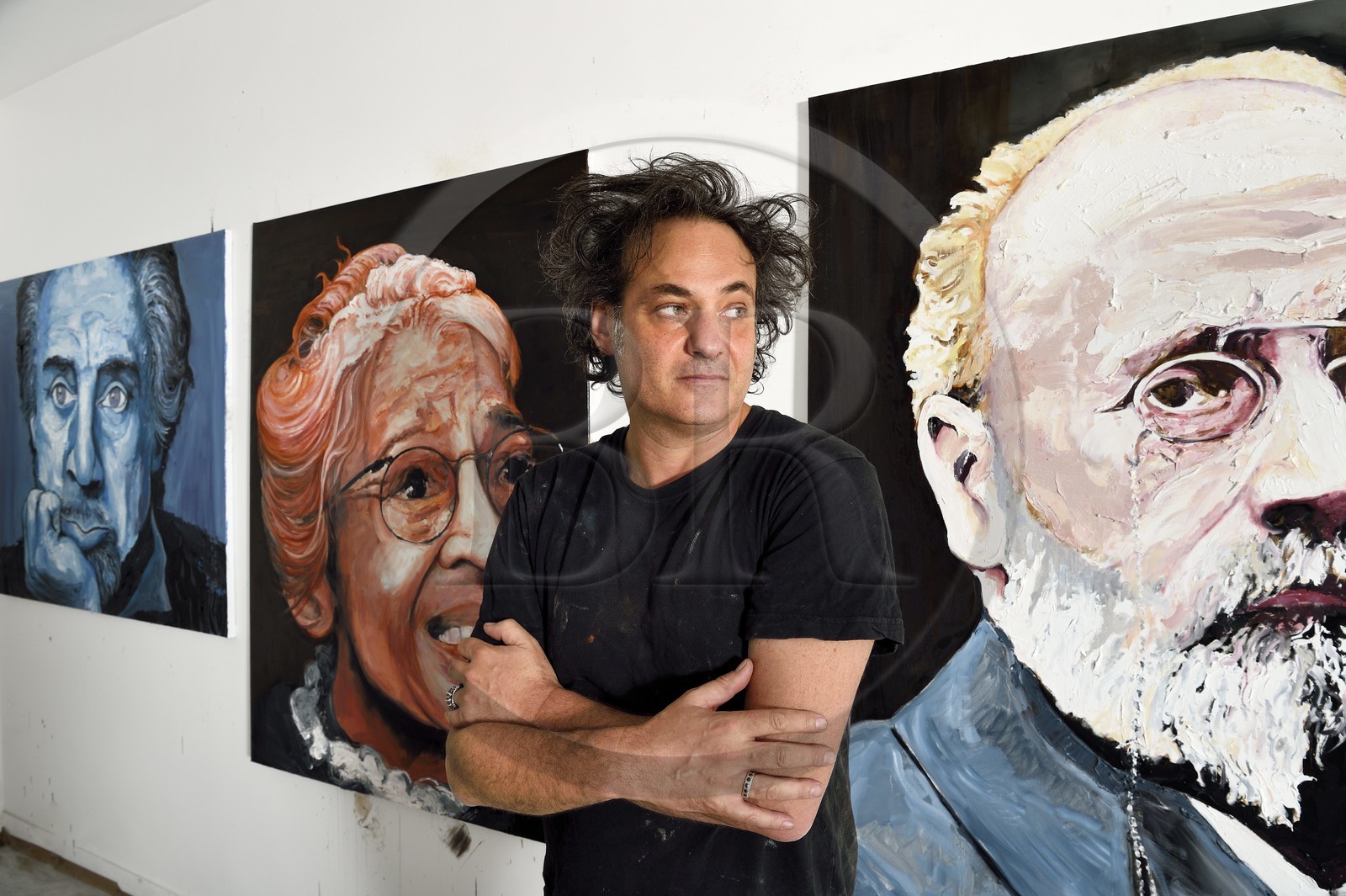 France, Val-de-Marne (94), Yvry-sur-Seine, Atelier de Fred Kleinberg, travail en cours de l'exposition We can be Heroes