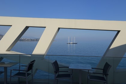 Principality of Monaco, Monaco, Monte-Carlo, view of the harbor from the terrace of NI BOX