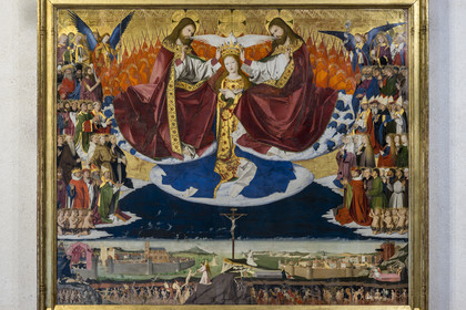 France (30), Gard, Villeneuve-lès-Avignon, Musée Pierre de Luxembourg, le Couronnement de la Vierge (XVeme siècle), retable d'Enguerrand Quarton