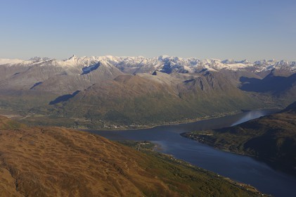 Norway, Troms County, Balsfjorden Fjord at North Tromso (aerial view)