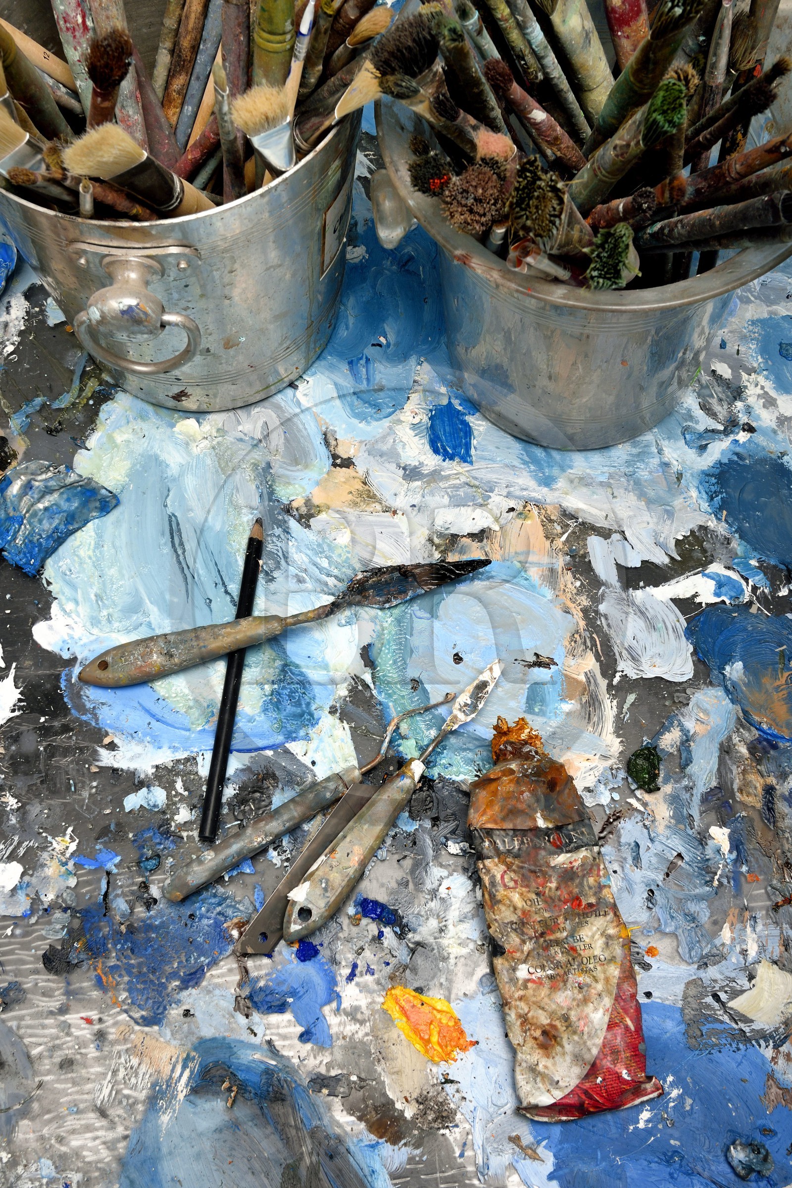 France, Val-de-Marne (94), Yvry-sur-Seine, Atelier de Fred Kleinberg, travail pour l'exposition Odyssée