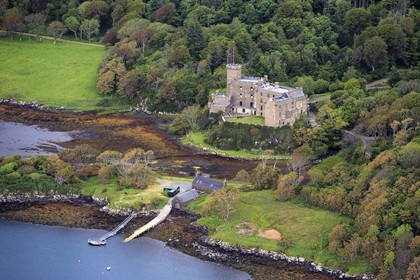 United Kingdom, Scotland, Highland, Inner Hebrides, Isle of Skye, Dunvegan Castle from the MacLeod clan (aerial view)