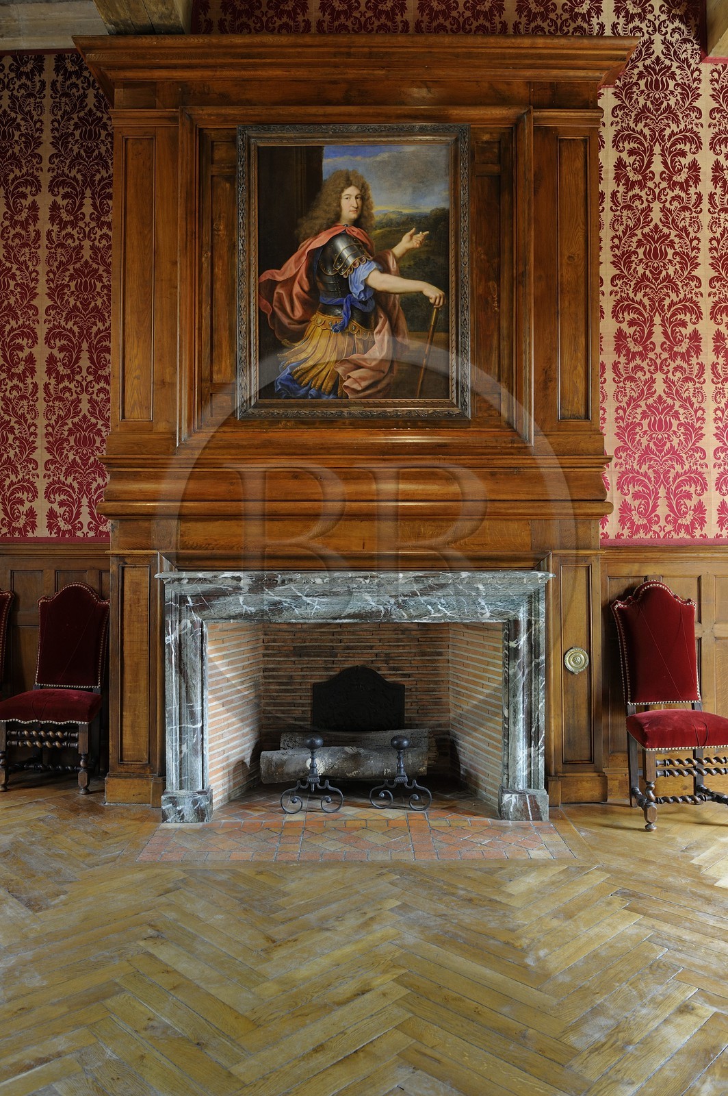 France, Indre-et-Loire (37), Vallée de la Loire classée Patrimoine Mondial de l' UNESCO, château d' Azay-le-Rideau, cheminée de la chambre du Roi
