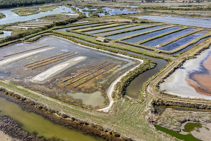 France, Vendée (85), Talmont Saint Hilaire, Guittière marshes in the hinterland of Pointe du Payré (aerial view)