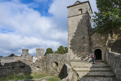 France, Aveyron, Causses and the Cévennes, cultural landscape of Mediterranean agro-pastoralism, listed as World Heritage by UNESCO, La Couvertoirade, labelled Les Plus Beaux Villages de France (The Most Beautiful Villages of France), fortified village on the Larzac plateau, Saint-Christol church