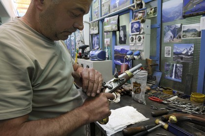 Italy, Lombardy, province of Brescia, Gardone Val Trompia, Davide Pedersoli & C manufacturer specialized in the production of historical muzzleloading guns, final assembly of a pistol