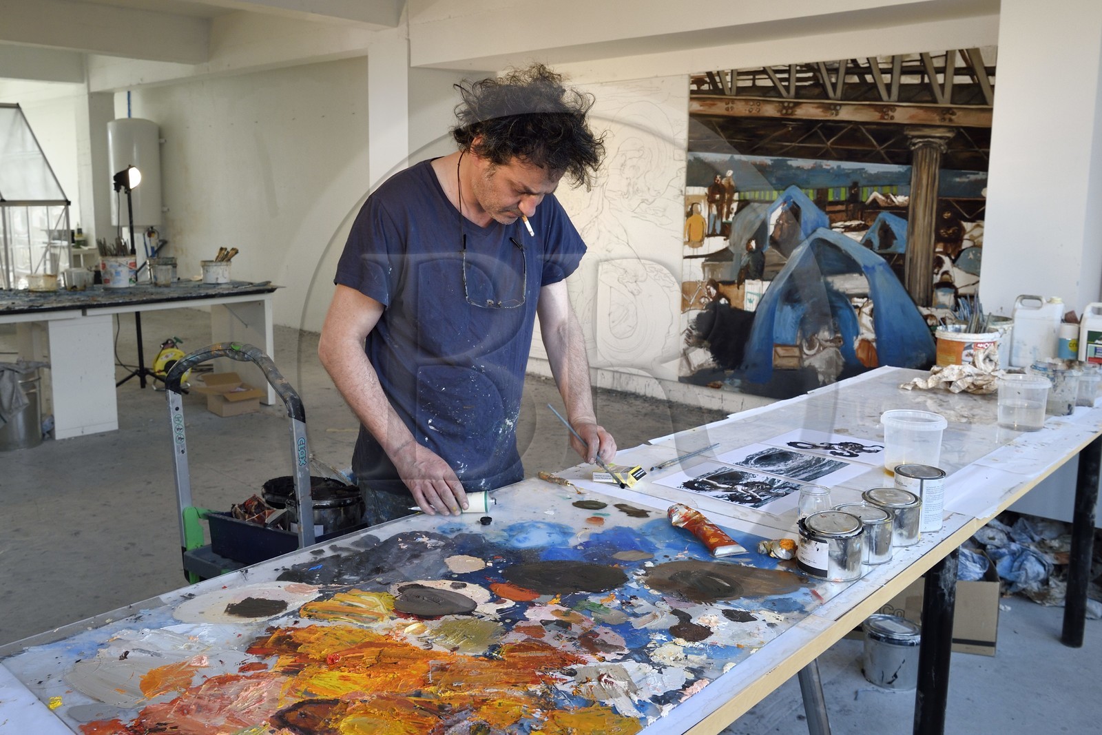 France, Val-de-Marne (94), Yvry-sur-Seine, Atelier de Fred Kleinberg, travail pour l'exposition Odyssée