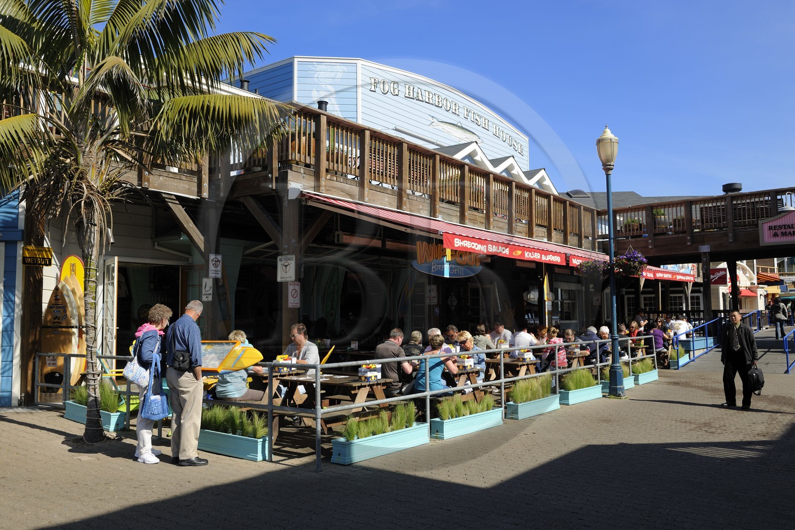 United States, California, San Francisco, restaurant terrace from the very touristic Pier 39 on Fisherman's wharf