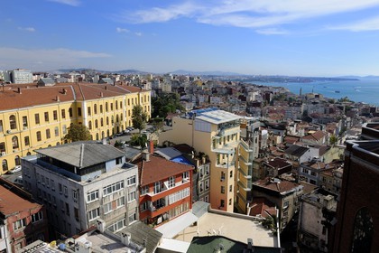 Turkey, Istanbul, Beyoglu District, Galatasaray French High School and Bosphore Strait in the background