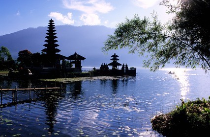 Indonesia, Bali, Ulun Danu Temple on the edges of Bratan Lake near Bedugul village