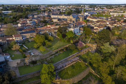 France, Vendee, Mortagne sur Sèvre, the terraces of the jardin de la Cure (aerial view)