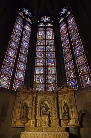 France, Puy de Dome, Clermont Ferrand, 13th century Notre-Dame de l'Assomption cathedral, Sainte-Marie-Madeleine chapel, stained glass windows evoking the end of her life and 18th century pieta