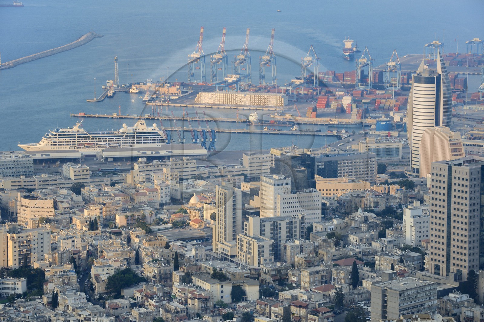 Israel, Haifa, downtown and the port seen from Mount Carmel Israel, Haifa, downtown and the port seen from Mount Carmel