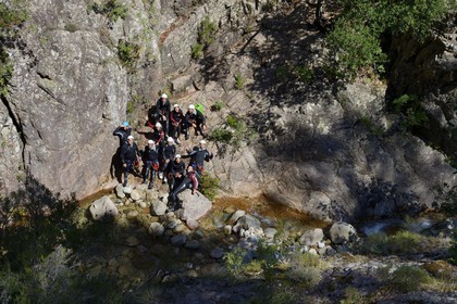 France, Corse du Sud, Alta Rocca, Bavella, canyoning in the stream of Polischellu