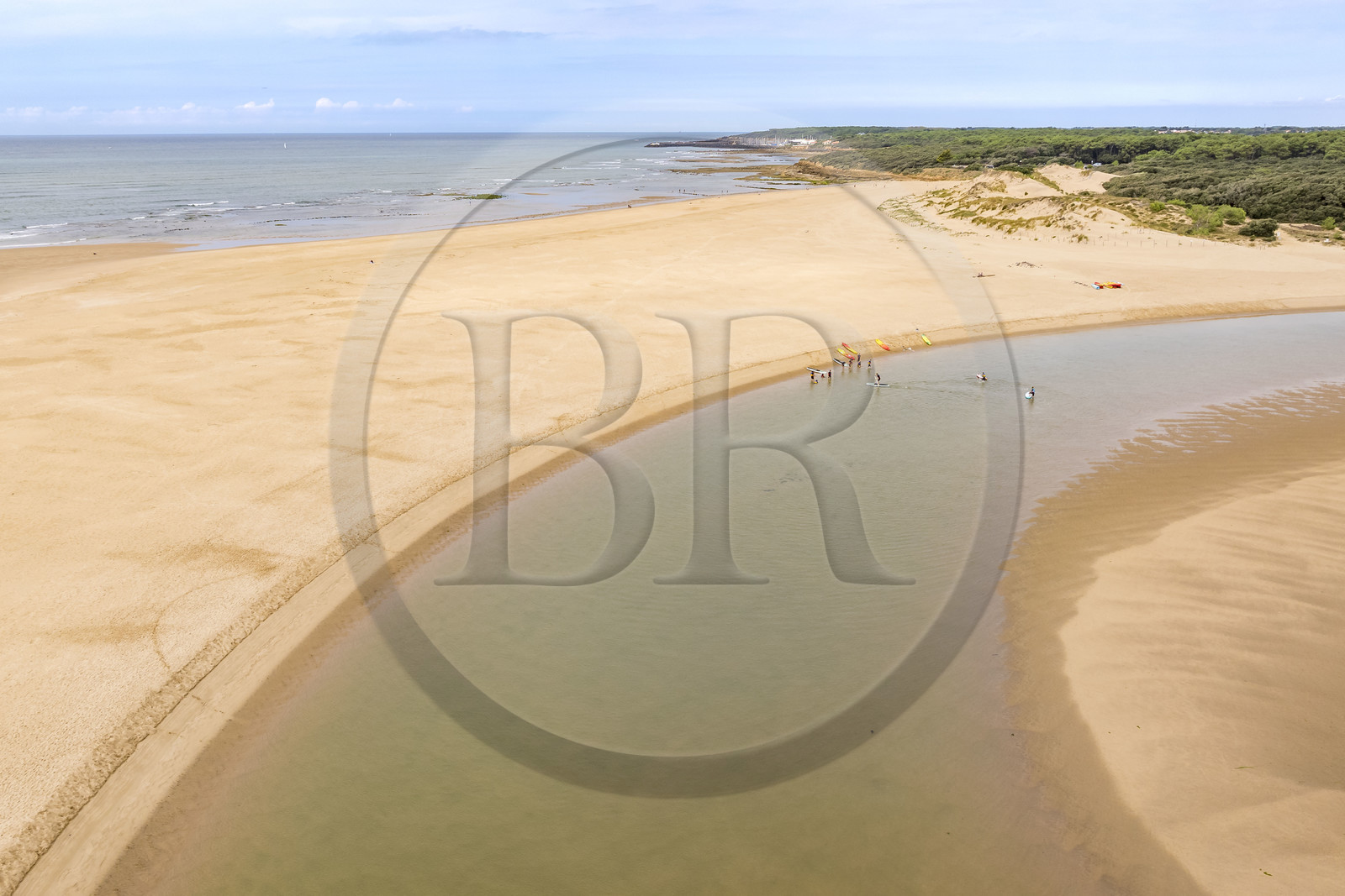 France, Vendée (85), Talmont-Saint-Hilaire, la Pointe du Payré, plage du Veillon et estuaire de la rivière Payré (vue aérienne)