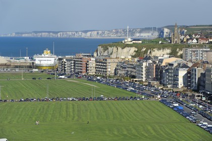 France, Seine-Maritime, Dieppe, the seafront promenade along the boulevard de Verdun and the car ferry terminal