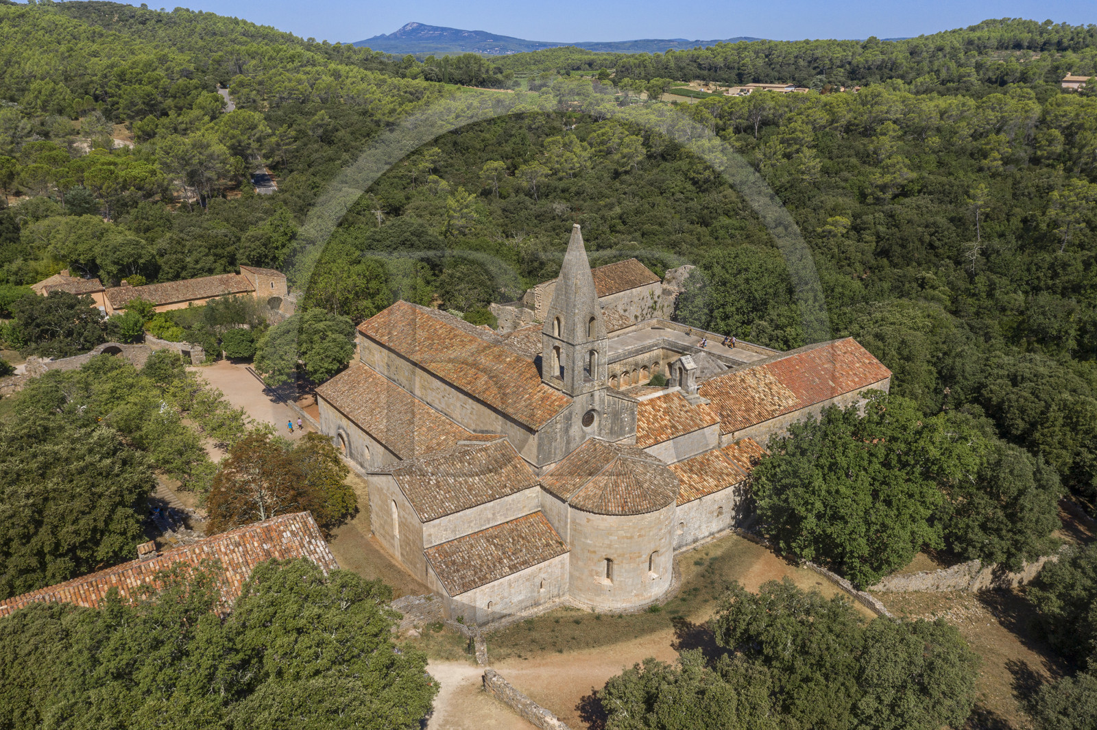 France, Var (83), Le Thoronet, 12th century Cistercian abbey (aerial view)