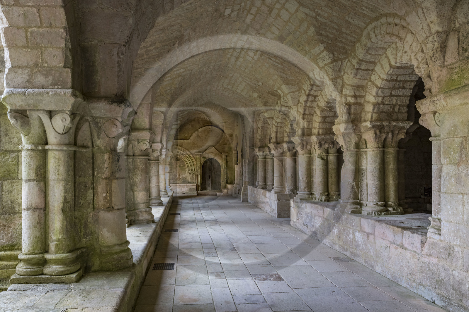 France, Vendée (85), Nieul-sur-l'Autise, Abbaye royale Saint-Vincent fondée en 1069, abrite la tombe d'Aénor de Châtelleraut mère d'Alienor d'Aquitaine, le cloitre et la salle capitulaire à droite