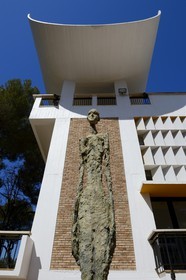 France, Alpes Maritimes, St Paul de Vence, Fondation Maeght by the architect Josep Lluis Sert, a museum of contemporary art, the Giacometti courtyard, Standing Woman II (1960) by Alberto Giacometti