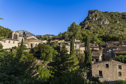 France, Herault, the Causses and the Cevennes, Mediterranean agro pastoral cultural landscape, listed as World Heritage by UNESCO, Saint Guilhem le Desert, labelled Les Plus Beaux Villages de France (The Most Beautiful Villages of France)