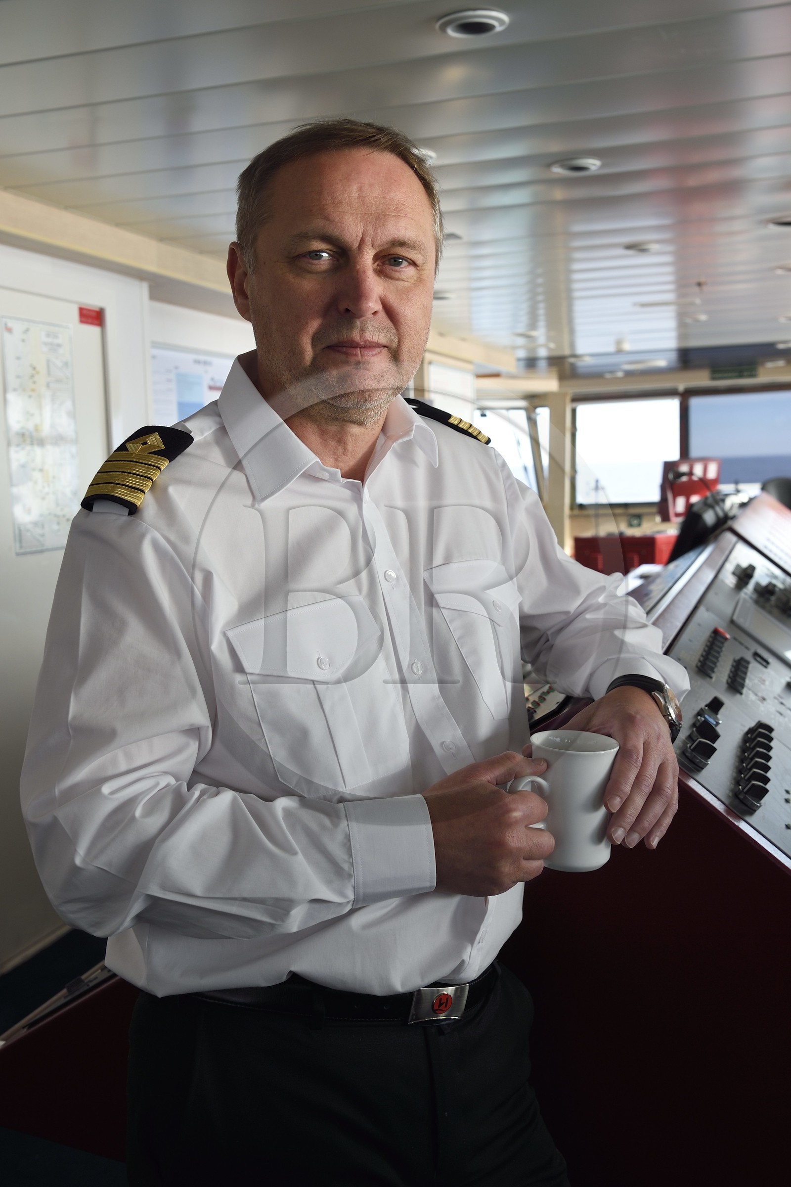 Groenland, cote Nord-Ouest, Baffin Bay, le capitaine Raymond Martinsen du bateau de croisière MS Fram de la compagnie Hurtigruten