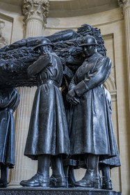 France, Paris, Hotel des Invalides, Army Museum, the Saint-Louis-des-Invalides Cathedral, the military pantheon, the dome of Les Invalides, bronze tomb of Marshal of France Ferdinand Foch in the Saint-Ambroise chapel, group of soldiers symbolically carrying the body of Marshal Foch, work by the sculptor Paul Landowski