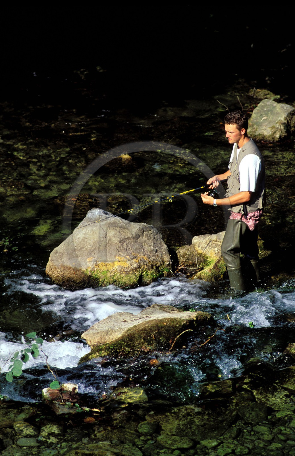 France, Hautes Pyrenees, trout fishing next to Arrodets Bulan