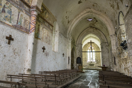 France, Vendée (85), Pouzauges, église romane Notre-Dame du Vieux Pouzauges du XIème siècle, fresques murales du début XIIIème siècle