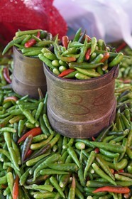 France, Reunion island (French overseas department), Saint-Pierre, the Saturday market, piment cabri chili on a stall