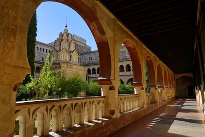 Spain, Extremadura, Guadalupe, Royal Monastery of Santa Maria de Guadalupe listed as World Heritage by UNESCO, Mudejar cloister built in the 15th century