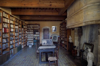 France, Vaucluse, Parc Naturel Regional du Luberon (Natural Regional Park of Luberon), Lourmarin, labelled Les Plus Beaux Villages de France (The Most Beautiful Villages of France), the castle of the 15th and 16th centuries Renaissance, large fireplace and library