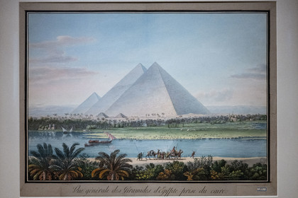 France, Paris (75), Bibliothèque Nationale de France (National Library of France), Richelieu site, General view of the Pyramids of Egypt taken from Cairo by Louis-François Cassas, Paris, chalcography by the Piranesi brothers around 1801