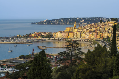 France, Alpes-Maritimes, Menton, old town dominated by the St Michel Basilica