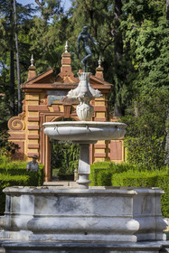 Spain, Andalusia, Seville, the Alcazar of Seville (Reales Alcazares de Sevilla), listed as World Heritage by UNESCO, garden of the Dames (jardin de las Damas), fountain of Neptune